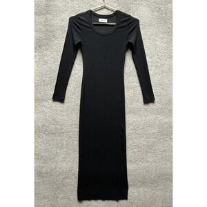 Rowan Dylan Long Sleeve Maxi Dress Bodycon Women XS Black Split Hem Soft Rib EUC